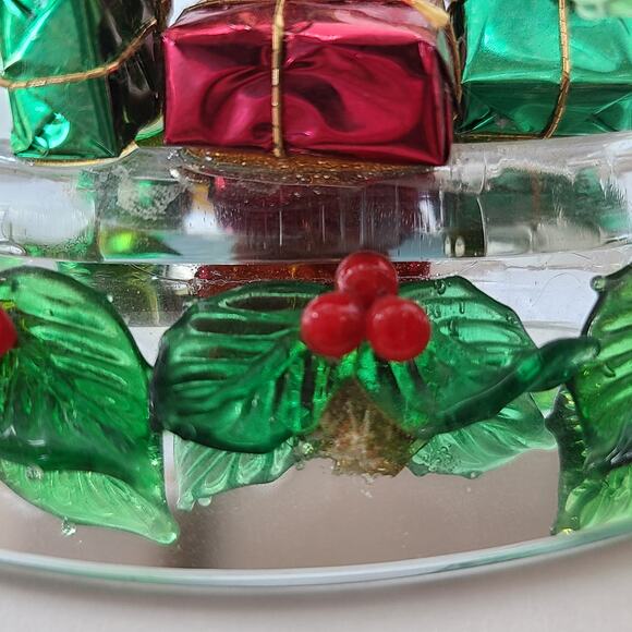 Christmas Glassical Expressions Holly Rocking Horse Hand Sculpted Glass 22K Trim - Picture 9 of 11